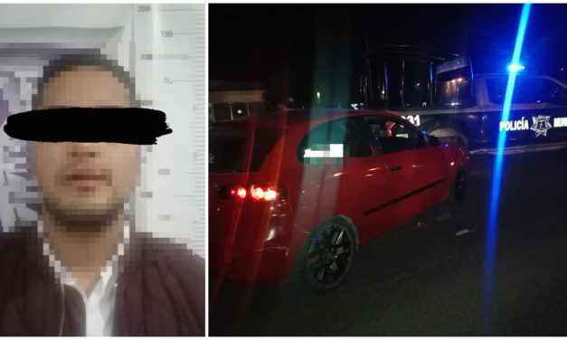 Detienen a dos por conducir sobre jardín principal e impactar a patrulla