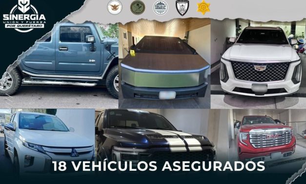 Autoridades aseguran una Cybertruck y 17 autos de lujo tras 17 cateos en Querétaro